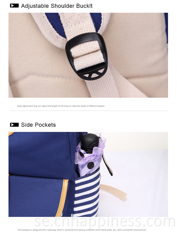 Amazon Hot Sale fällbar USB -laddning unisex skolväska navel blå vintage bomullsduk